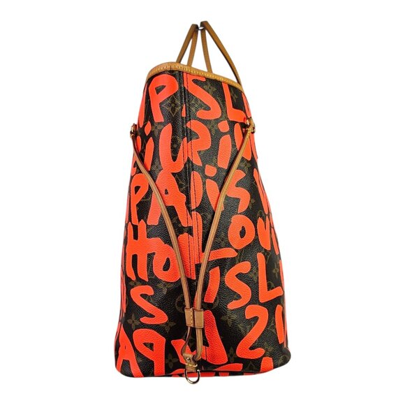 LOUIS VUITTON NEVERFULL 2009 GM Graffiti Stephen Sprouse LV Monogram Orange Bag - Picture 4 of 16